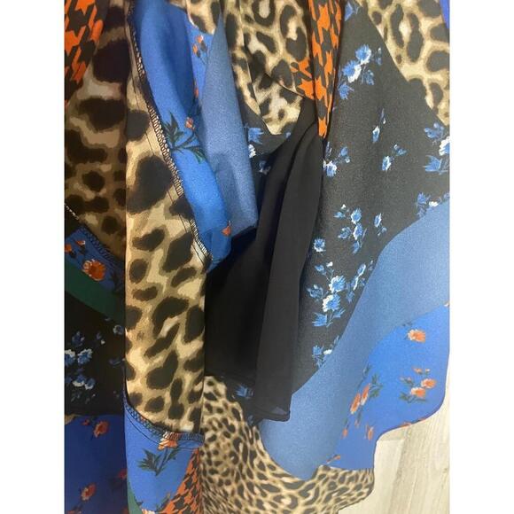 Calvin Klein Wrap Skirt size 12 Multicolor Patchwork Leopard Floral Y2K Boho - Picture 8 of 9